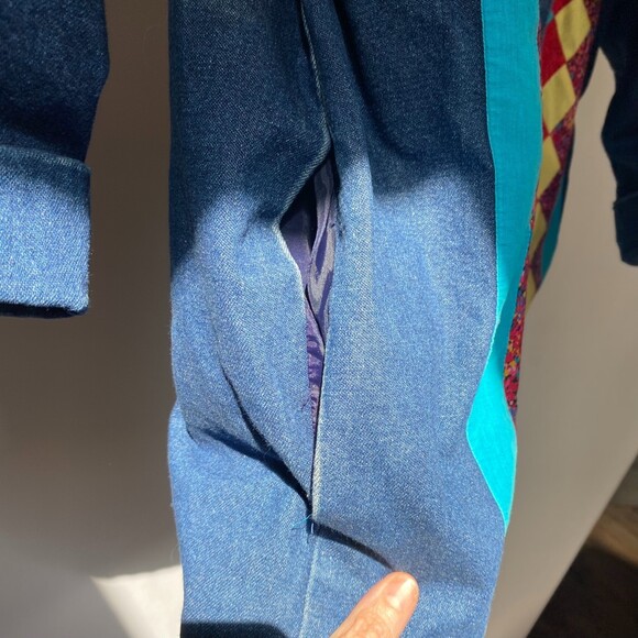 VTG Handmade Patchwork Pockets Lined Jean Jacket Retro Boho Festival Size XXL - Picture 6 of 12